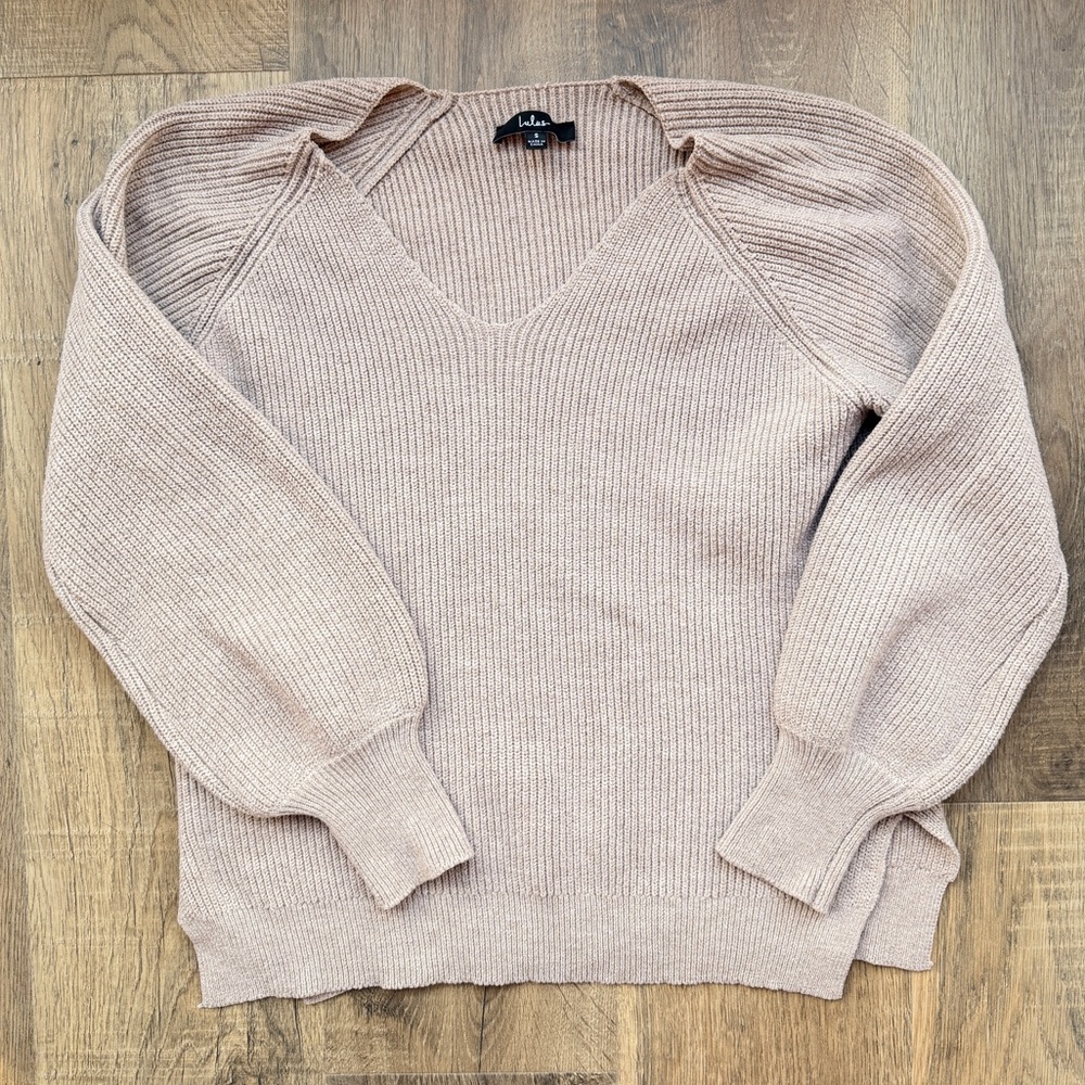 Lulu's Soft Taupe V-Neck Sweater